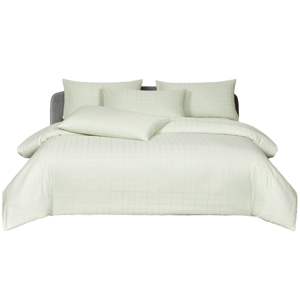 ชุดผ้าปูที่นอน 5 ฟุต 7 ชิ้น ibed ลายสี่เหลี่ยม Light Green พร้อมผ้านวมถอดซัก